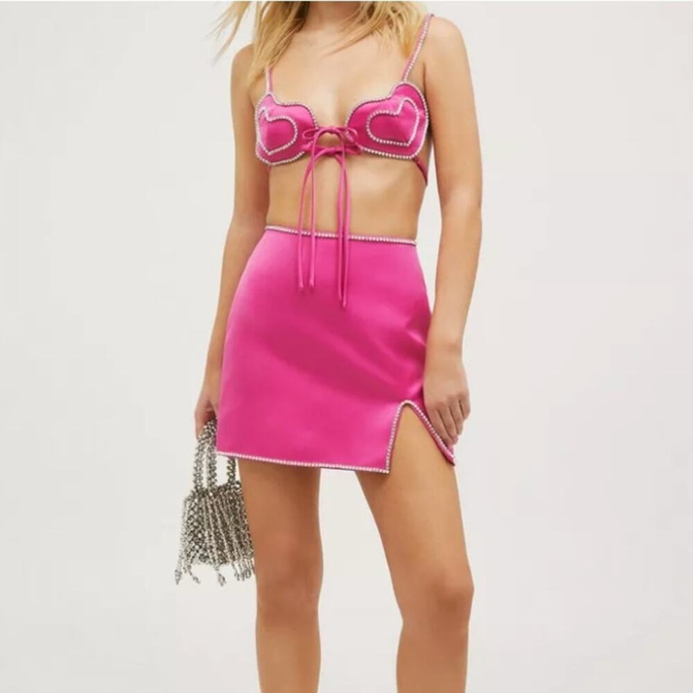 Nasty Gal Hot Pink Mini Skirt with Pearl Trim - Picture 4 of 6